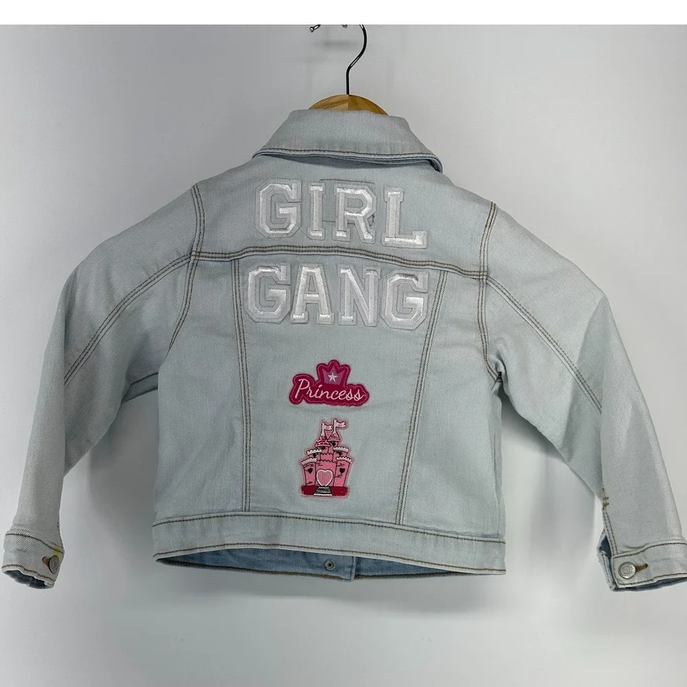 Old Navy Denim Jacket Girls 4T Light Blue Unicorn Girl Gang Princess Patches SEO